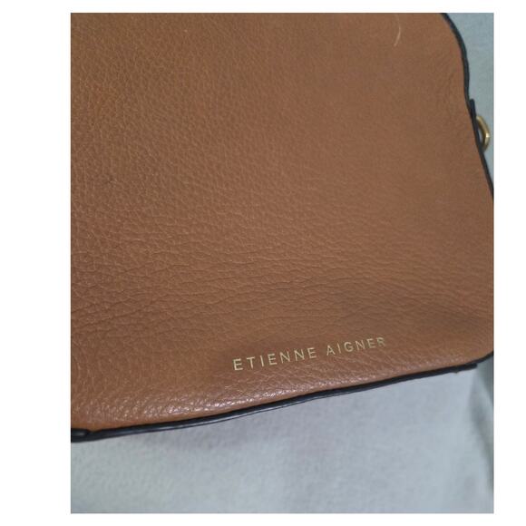 Etienne Aigner Large Logo Brown Preppy Vintage Leather Crossbody Handbag - Picture 9 of 13